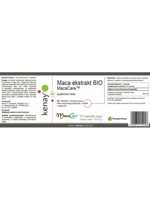 Maca ekstrakt BIO MacaCare™ 60 kaps. vege Maca ekstrakt BIO MacaCare™ 60 kaps. vege