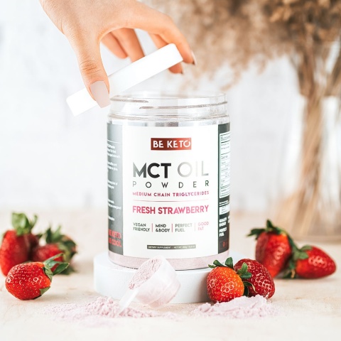 Olej MCT w proszku – Świeża Truskawka Olej MCT w proszku – Świeża Truskawka